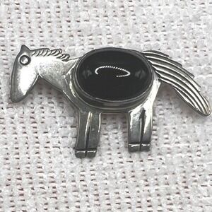 Carol Felley 80s Sterling Silver Onyx Horse Brooch Pin Equestrian Southwestern